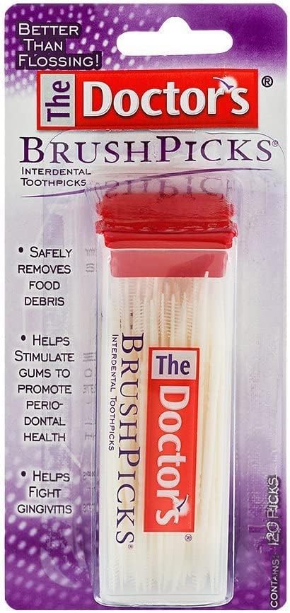 The Doctor's BrushPicks Interdental Toothpicks, Soft Rubber Dental Picks for Teeth Cleaning, Removes Food Debris, Stimulates Gums, Helps Fight Gingivitis, 120 Count (Pack of 12)