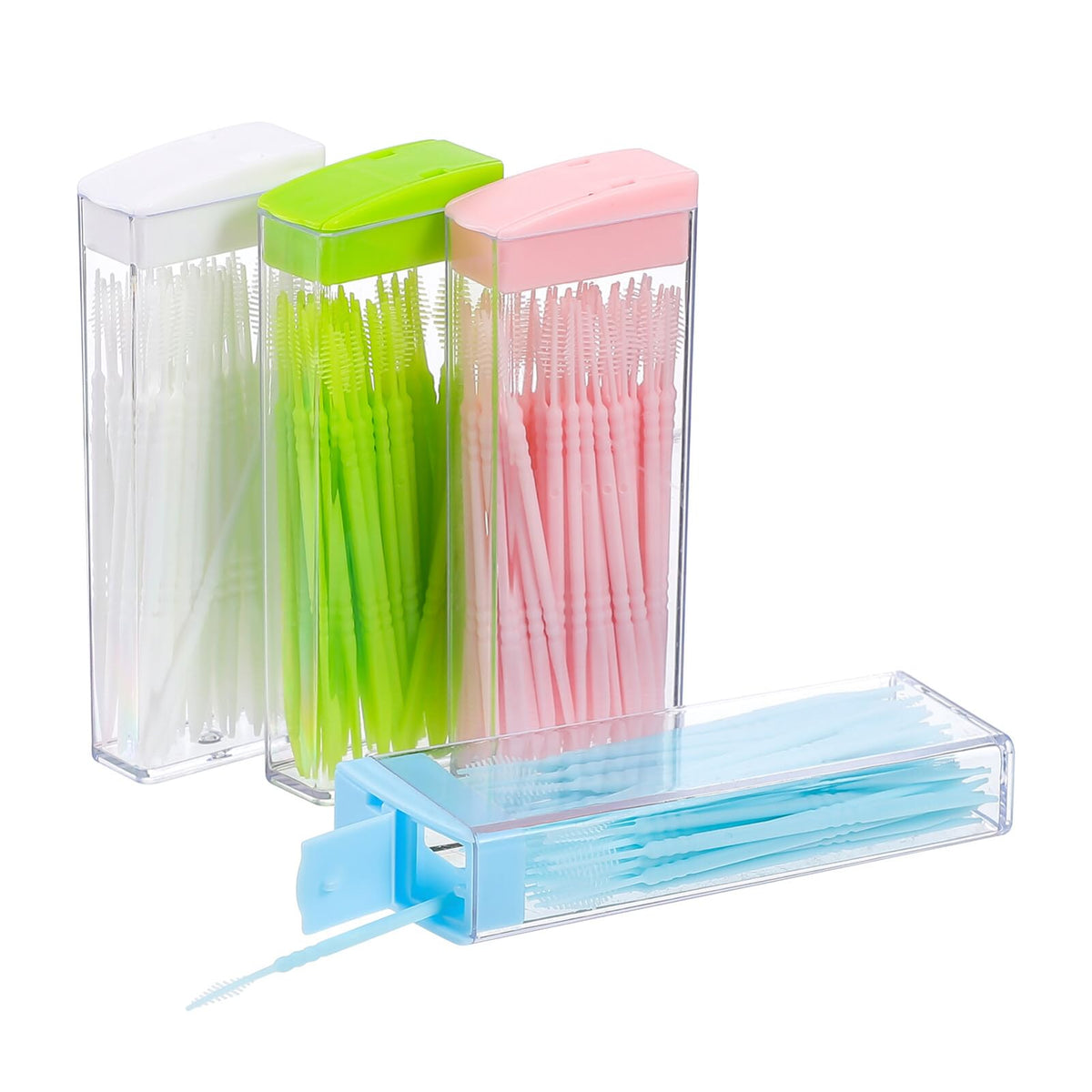 Healifty Double Head Dental Floss Picks Food Grade Plastic Toothpicks for Teeth Cleaning Interdental Picks with Brush Tip for Tight Spaces and Gums Portable Travel Container 1 Pack