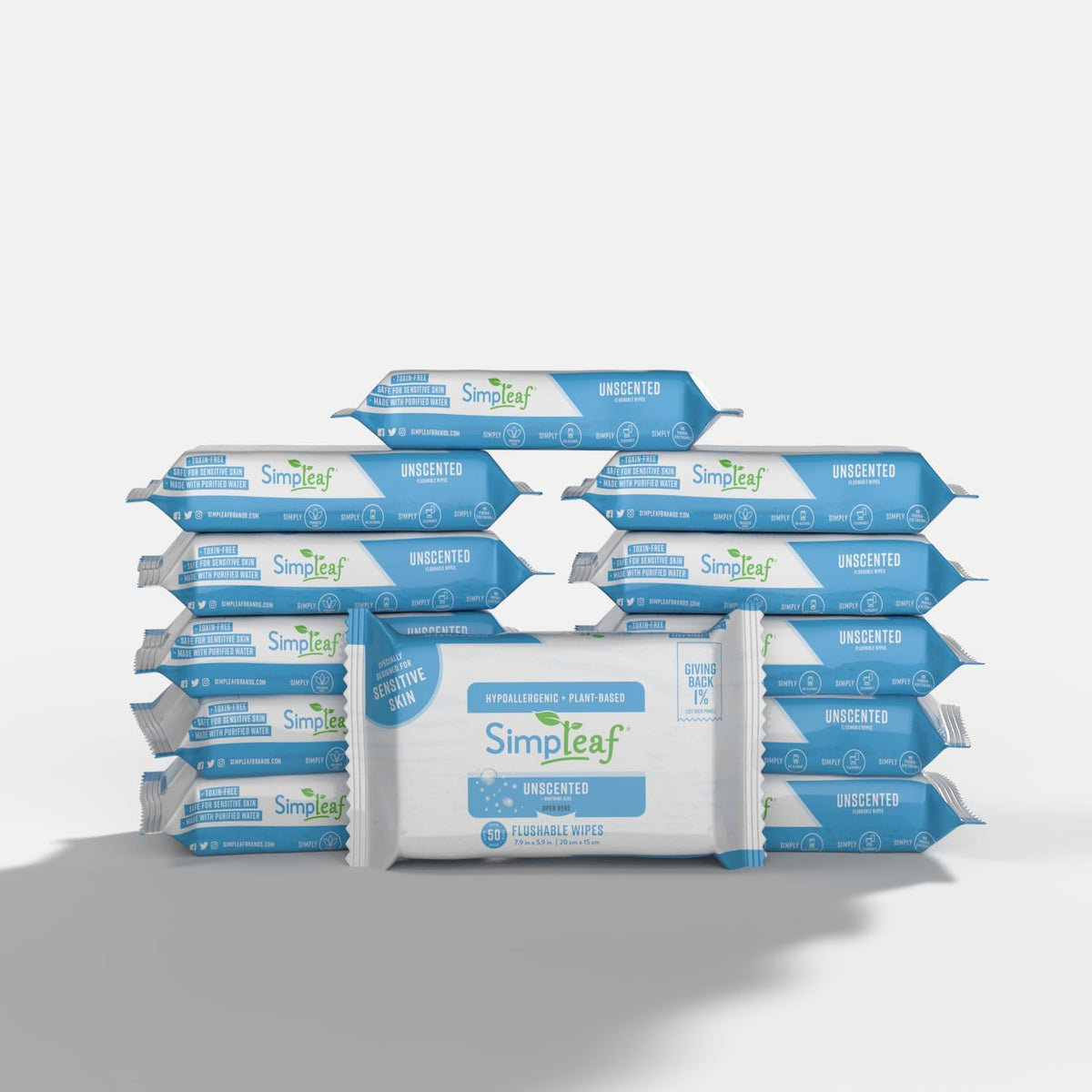 Simpleaf Flushable Wet Wipes Unscented | Eco-Friendly, Paraben & Alcohol Free | Hypoallergenic & Safe for Sensitive Skin | Soothing Aloe Formula | (6 x 25 Counts Convenient Pack) 150 Counts Total