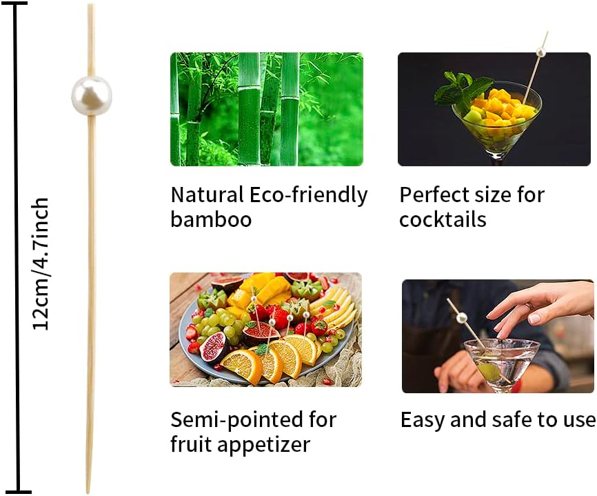 400pcs 4.7inch Cocktail Toothpicks For Drinks Appetizer Toothpicks Decorative Toothpicks Cocktail Sticks For Garnish Toothpicks Wooden White Pearl Party Toothpicks For Homecoming, Bachelor Party