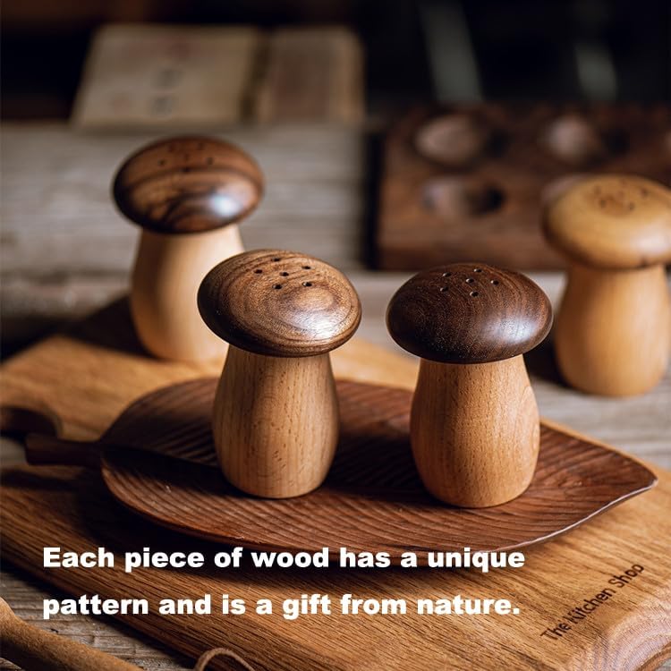 Mushroom Toothpick Dispenser, Walnut & Beech Wood Cute Toothpick Holder
