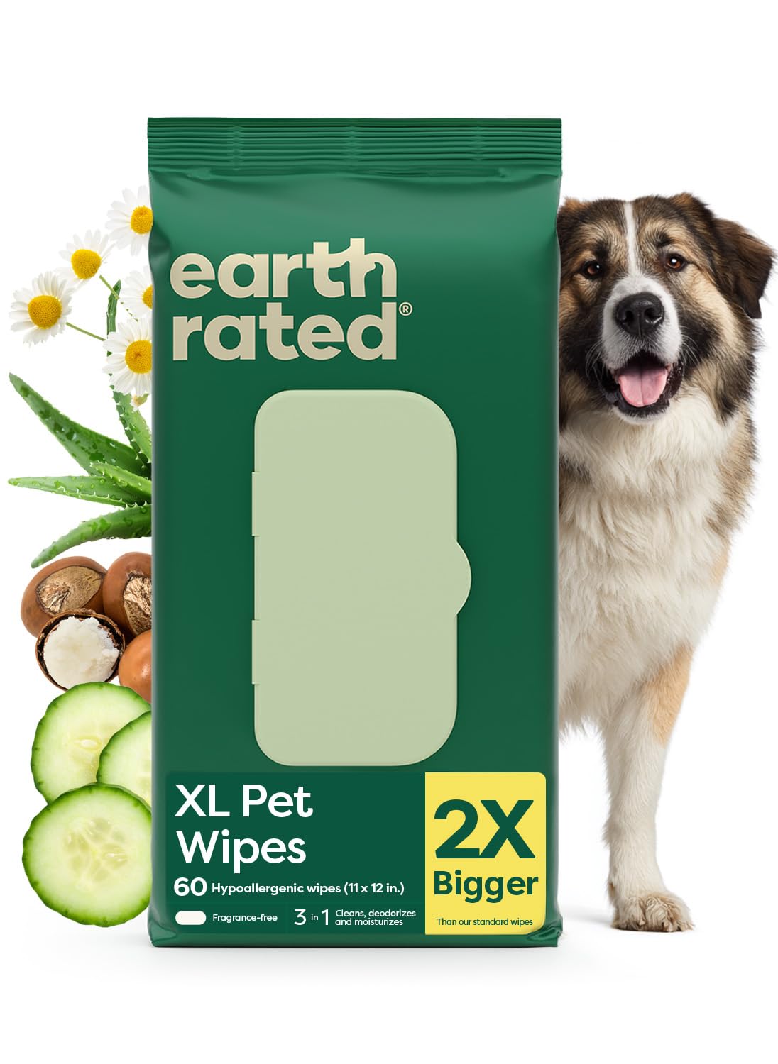 Earth Rated Dog Wipes for Paws & Butt, Deodorizing, Unscented, 400ct