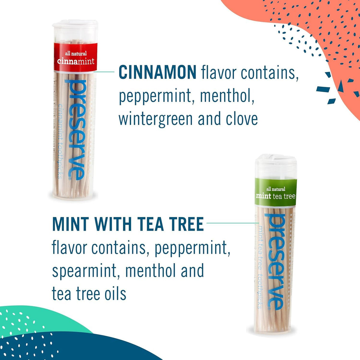 Preserve Mint Tea Tree Flavored Toothpicks, USA-Grown, 24-Pack (840 Picks)
