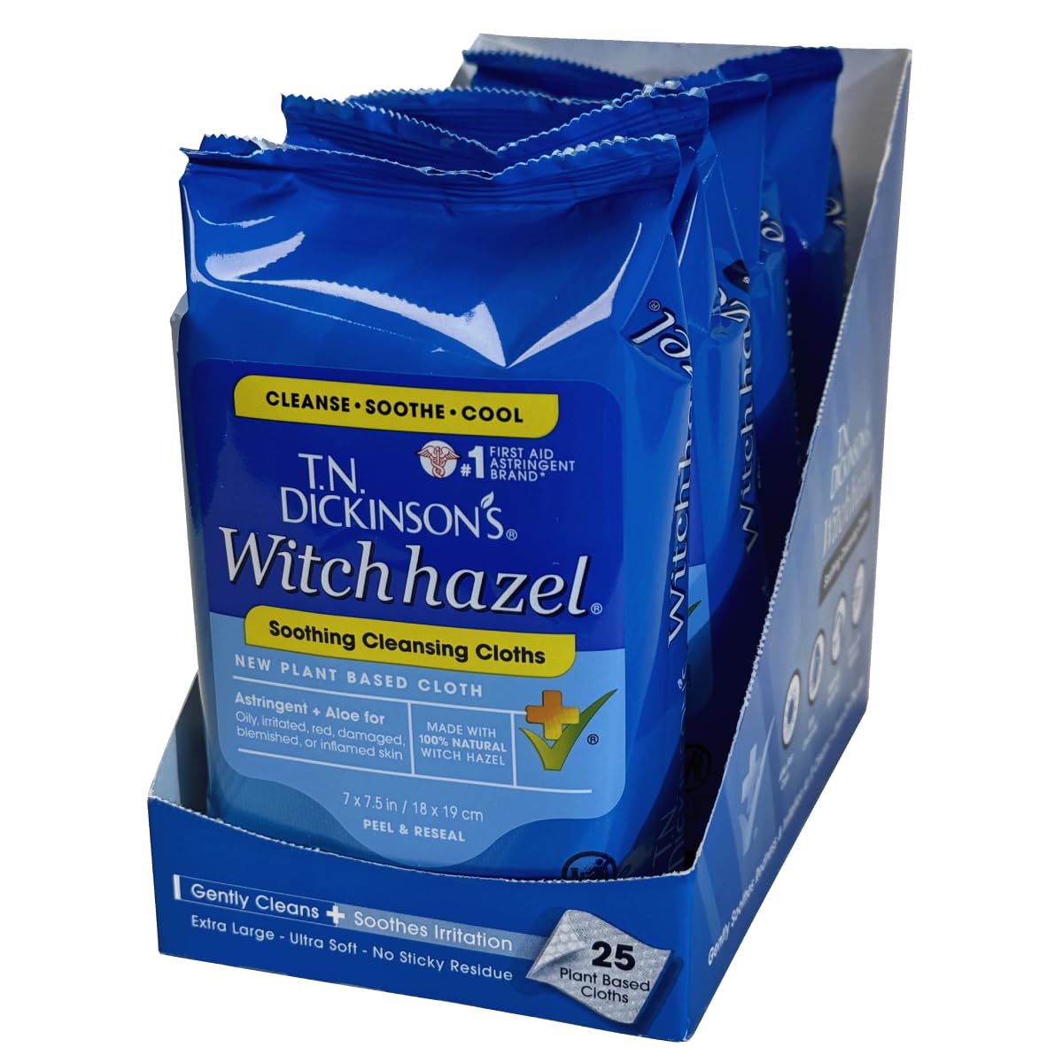 T.N. Dickinson's Witch Hazel Cleansing Cloths | 4 Pack | 25 Ct Each