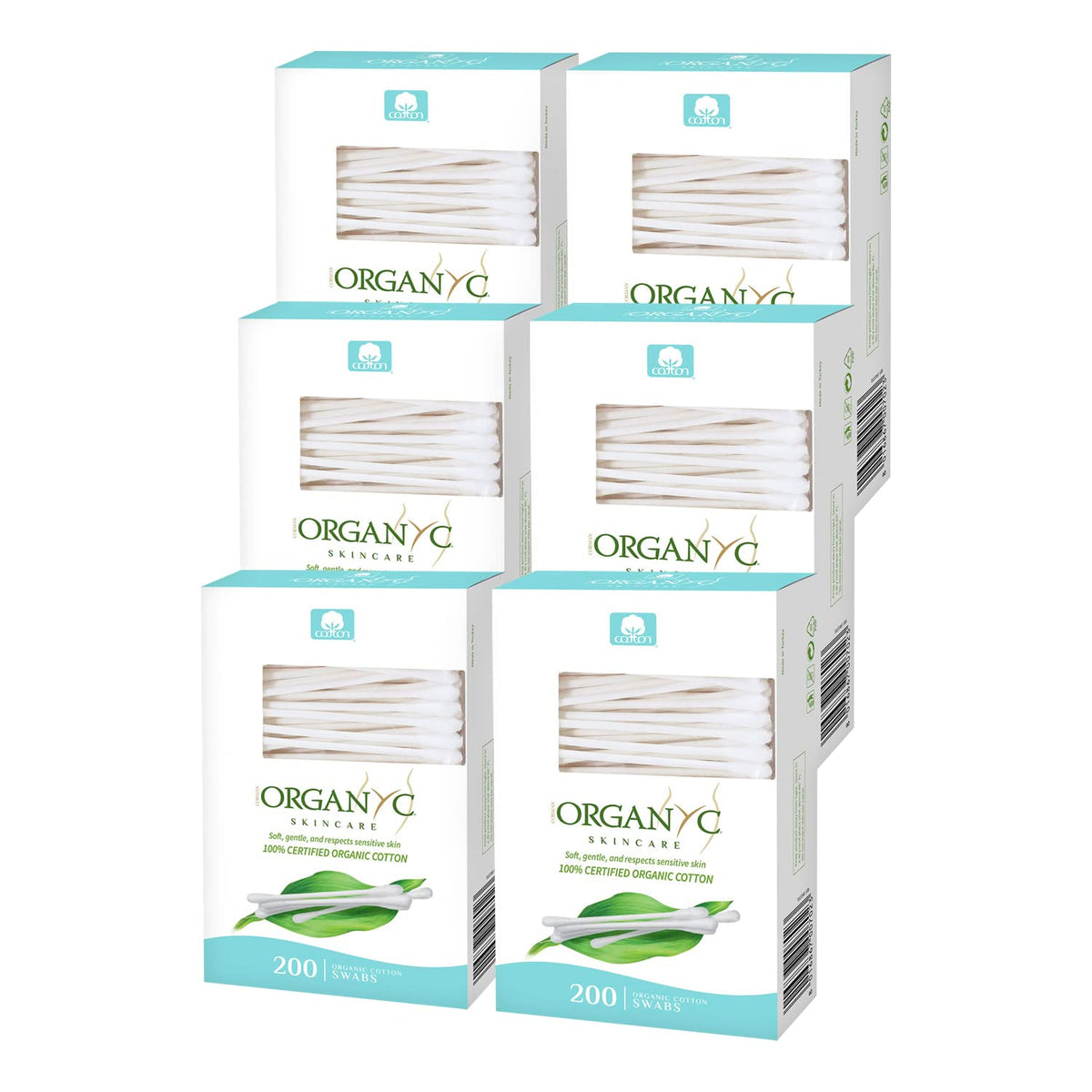 Organyc - 100% Certified Organic Cotton Swabs - No Man-Made Materials 200 count (6 Pack)