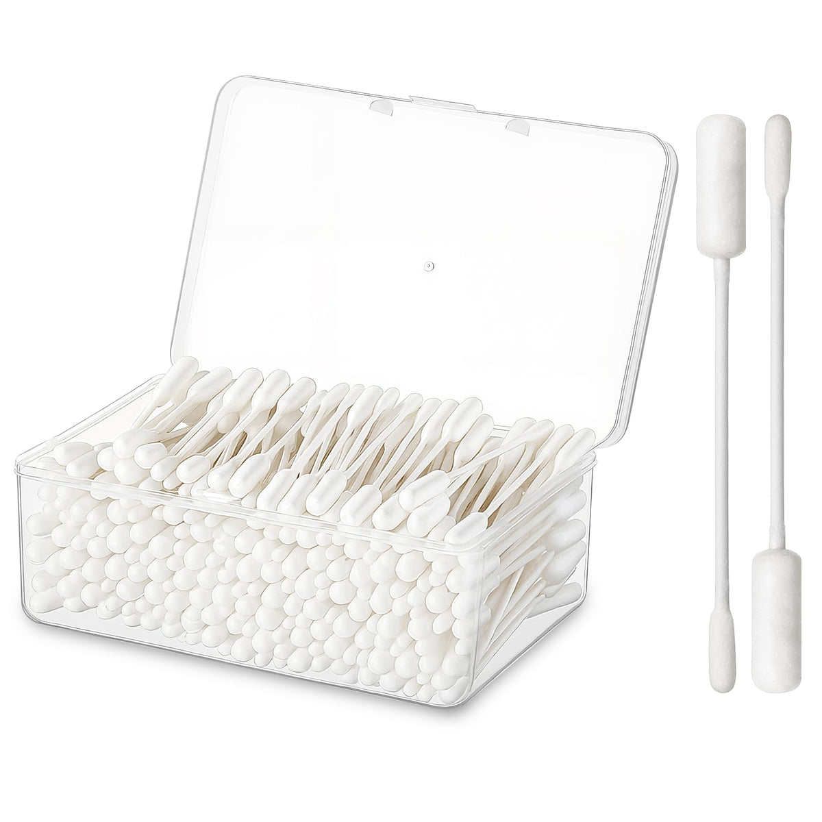 Lounsweer 400pcs Long Cotton Swabs with Storage Case 4'' XL Cotton Buds