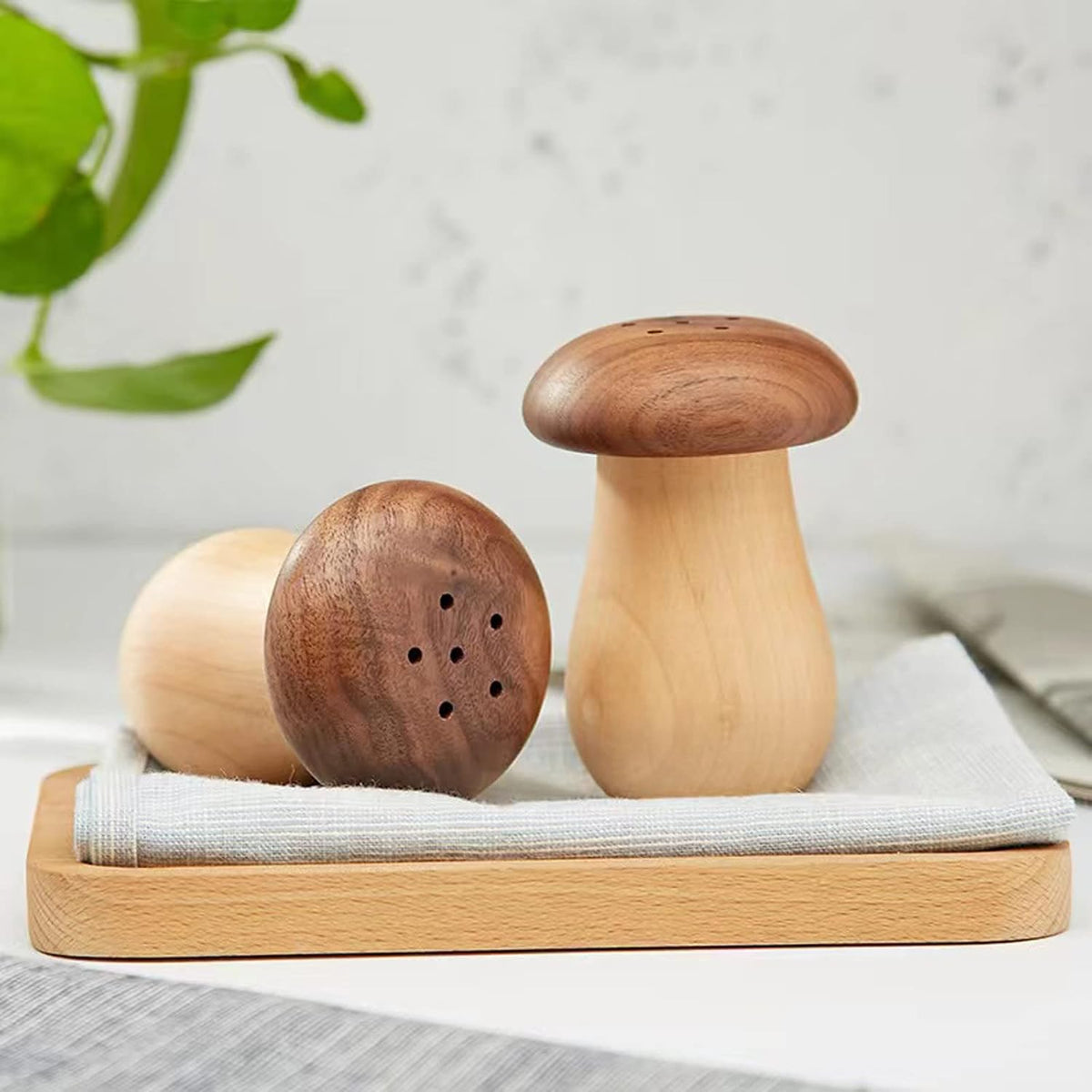 Mushroom Toothpick Dispenser, Walnut & Beech Wood Cute Toothpick Holder