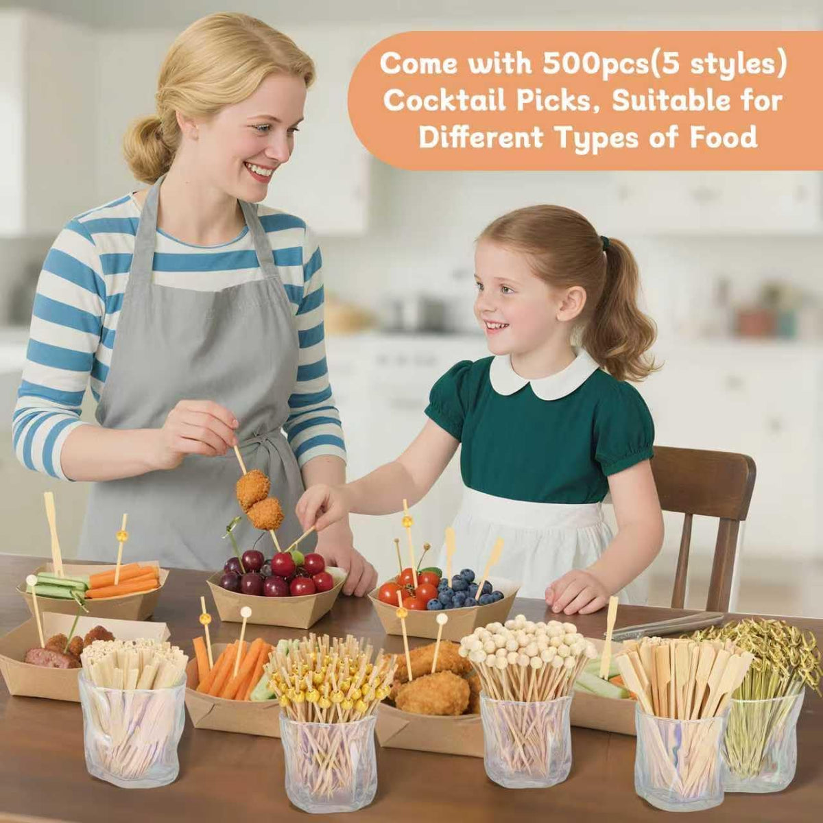 500PCS Bamboo Skewers for Appetizers, Fancy Toothpicks for Appetizers