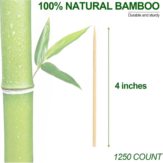 4-Inch Natural Bamboo Toothpicks & Skewers 1250-Count | Extra-Long Wooden Picks for Appetizers, Charcuterie Boards, BBQ, Cocktails, Fruit Kabobs, DIY Crafting