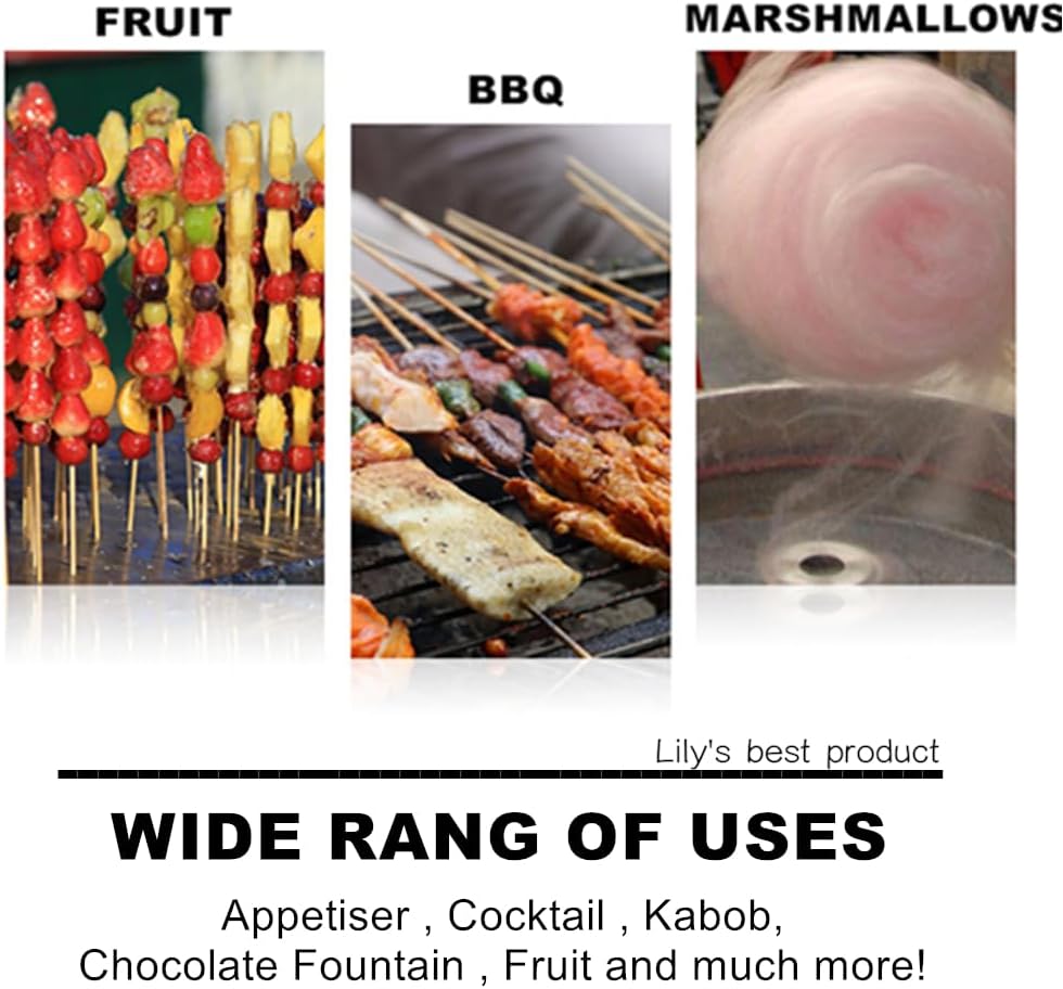 10" Natural Bamboo Skewers for BBQ，Appetiser，Fruit，Cocktail，Kabob，Chocolate Fountain，Grilling，Barbecue，Kitchen，Crafting and Party. Φ=4mm, More Size Choices 6"/8"/12"/14"/16"/17.5"/30"/36"(1000 PCS)