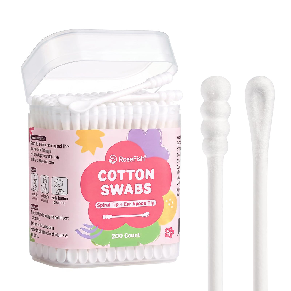 200PCS Cotton Swabs Mini Double Side Spiral & Ear Disposable Spoon Tip Ear Swabs Soft Safe for Baby, Adult Ear Cleaning & Navel Care（2 Box)