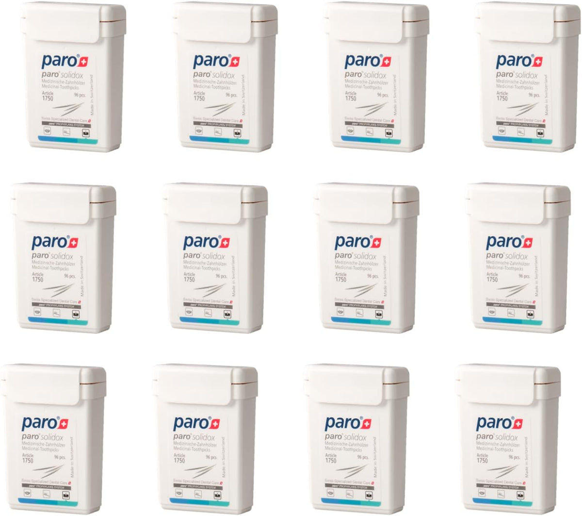 Paro Solidox | Double Pointed Wooden Toothpicks | Medium Interdental Toothpick | 96 Pieces of Wooden Sticks | 12 Pack