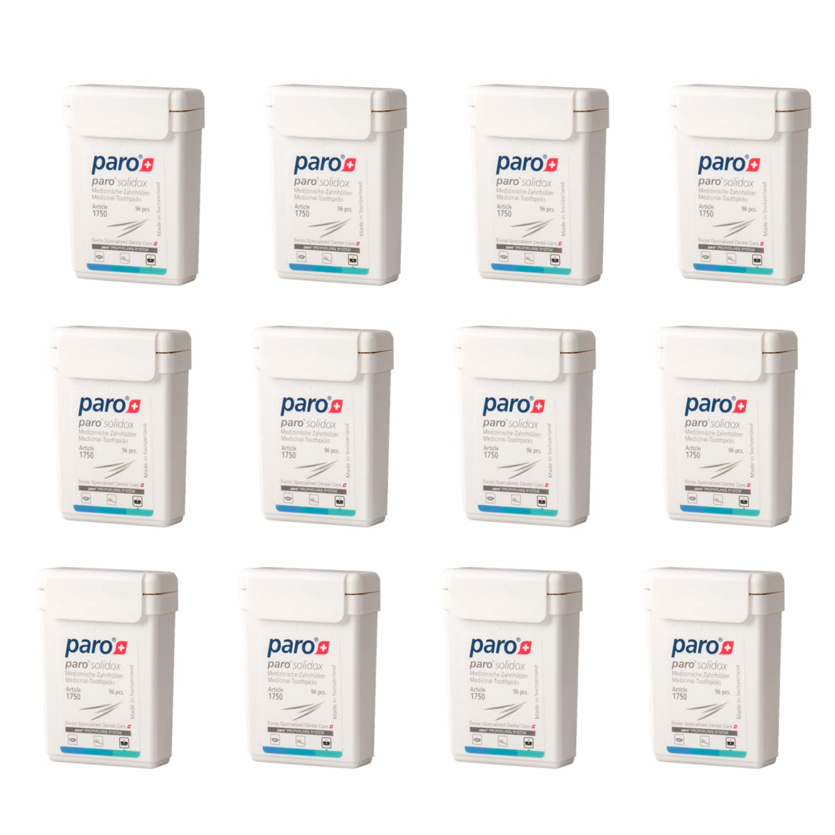 Paro Solidox | Double Pointed Wooden Toothpicks | Medium Interdental Toothpick | 96 Pieces of Wooden Sticks | 12 Pack