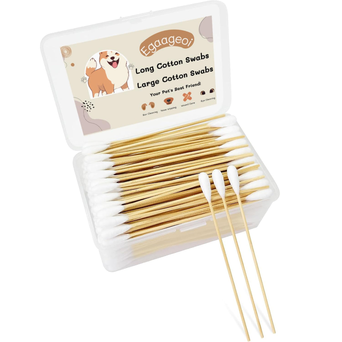 Egaageoi 200 Pcs 6-Inch Long Cotton Swabs for Dog Ears with Bamboo Handle
