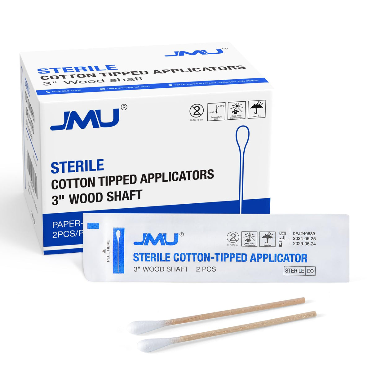 JMU Sterile Cotton Tipped Applicators, 2000 Medical Cotton Swabs Wood Shaft