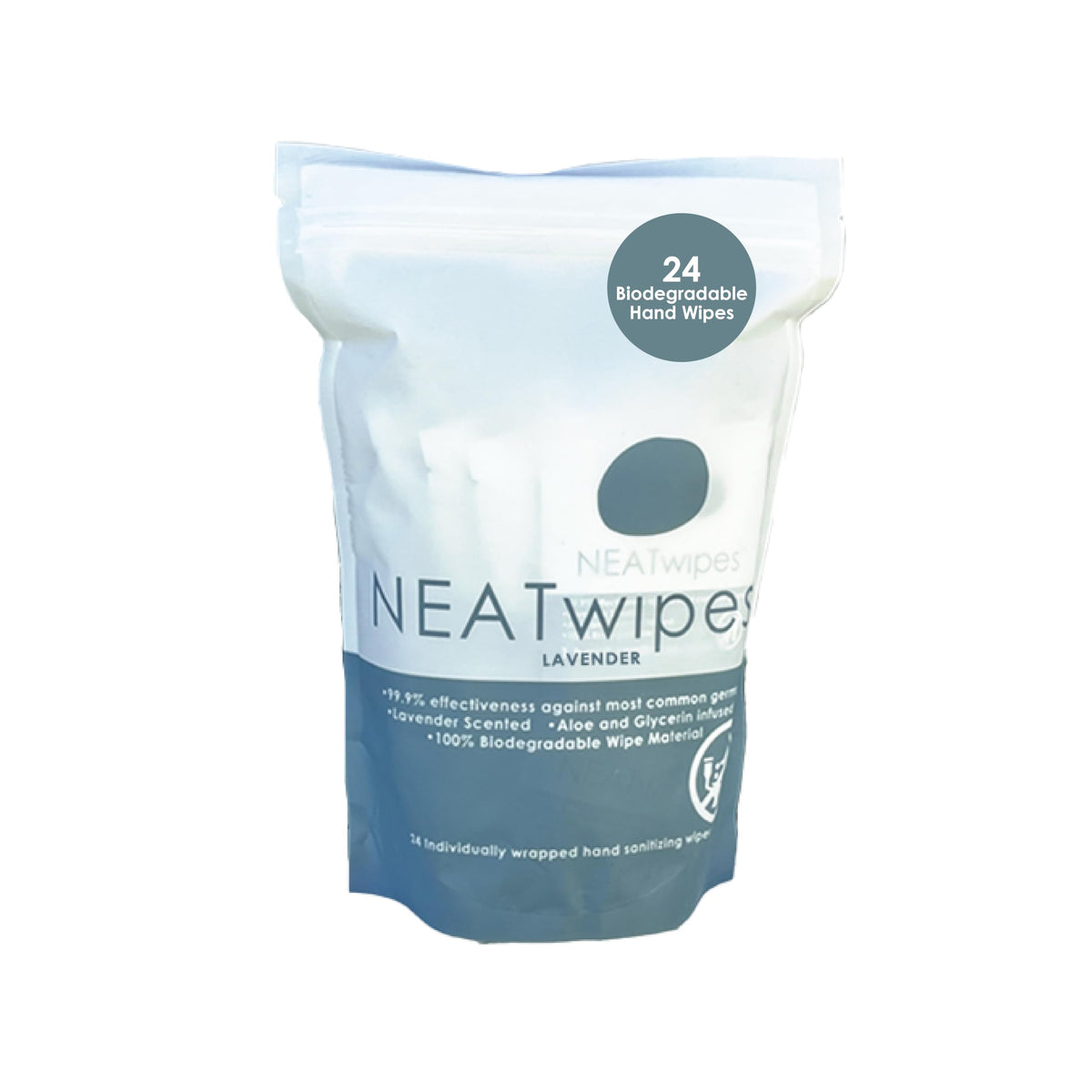 NEATwipes Sanitizing Wipes for Adults, Travel Size (Lavender, 24 Wipes)