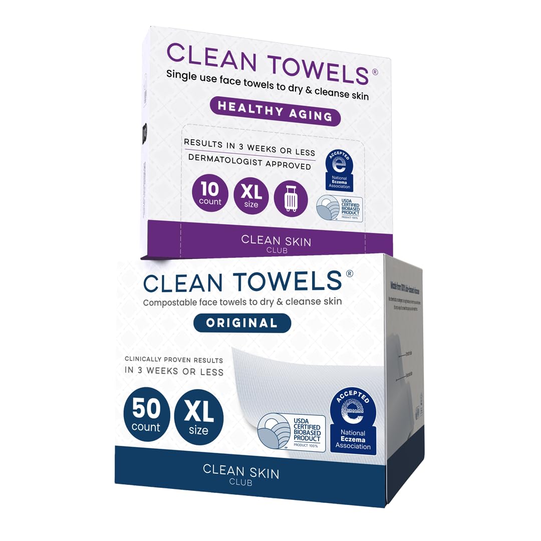 Reduces Fine Lines and Wrinkles in 6 weeks or Less, CLEAN SKIN CLUB Healthy Aging Clean Towels® XL, Disposable Face Towels, XL - 1 Pack (50 count)