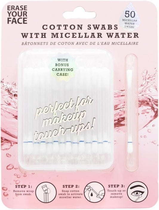Erase Your Face 50pc Cotton Swabs with Micellar Water