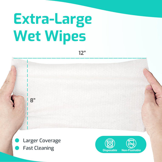 SUNKISS TrustPlus Adult Wet Wipes, Extra Large 8"x12", Unscented, 200Ct