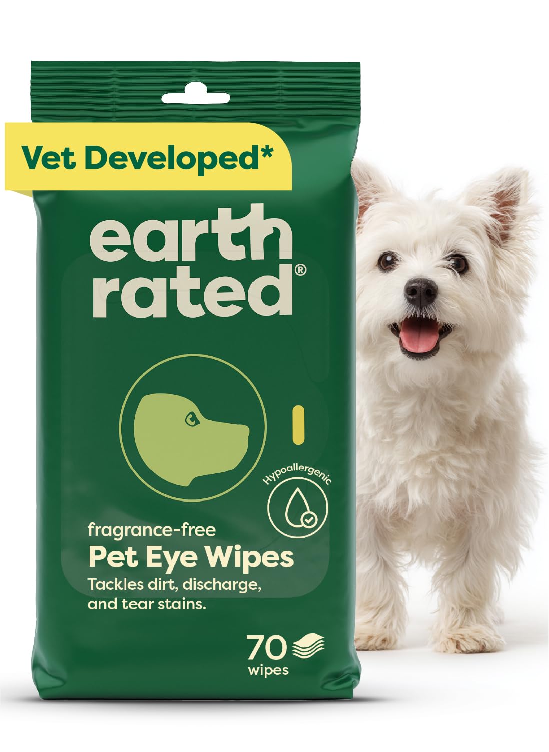 Earth Rated Dog Wipes for Paws & Butt, Deodorizing, Unscented, 400ct