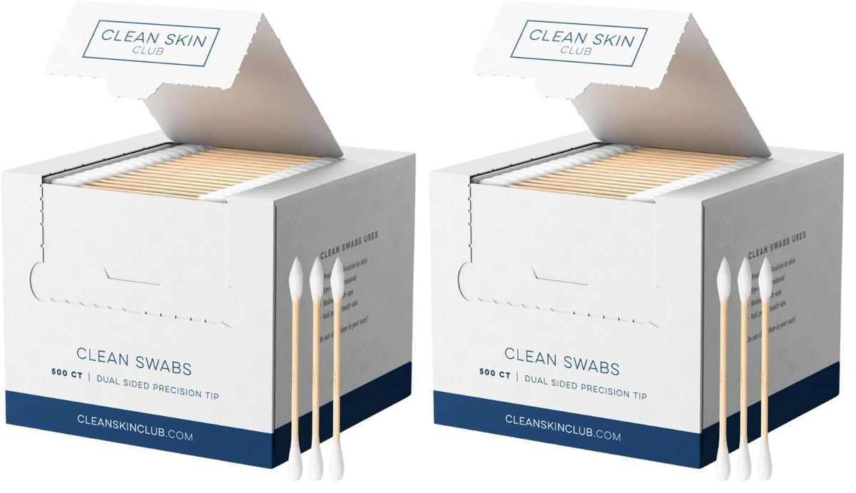 Clean Skin Club Clean Swabs, 2 Pack, 1000 Total Count, One Pointed Tip, Biodegradable + Organic Cotton & Bamboo, Makeup & Nail Polish EyelinerTouch-ups, Ear Cleaning QTips, Sterile, Hypoallergenic