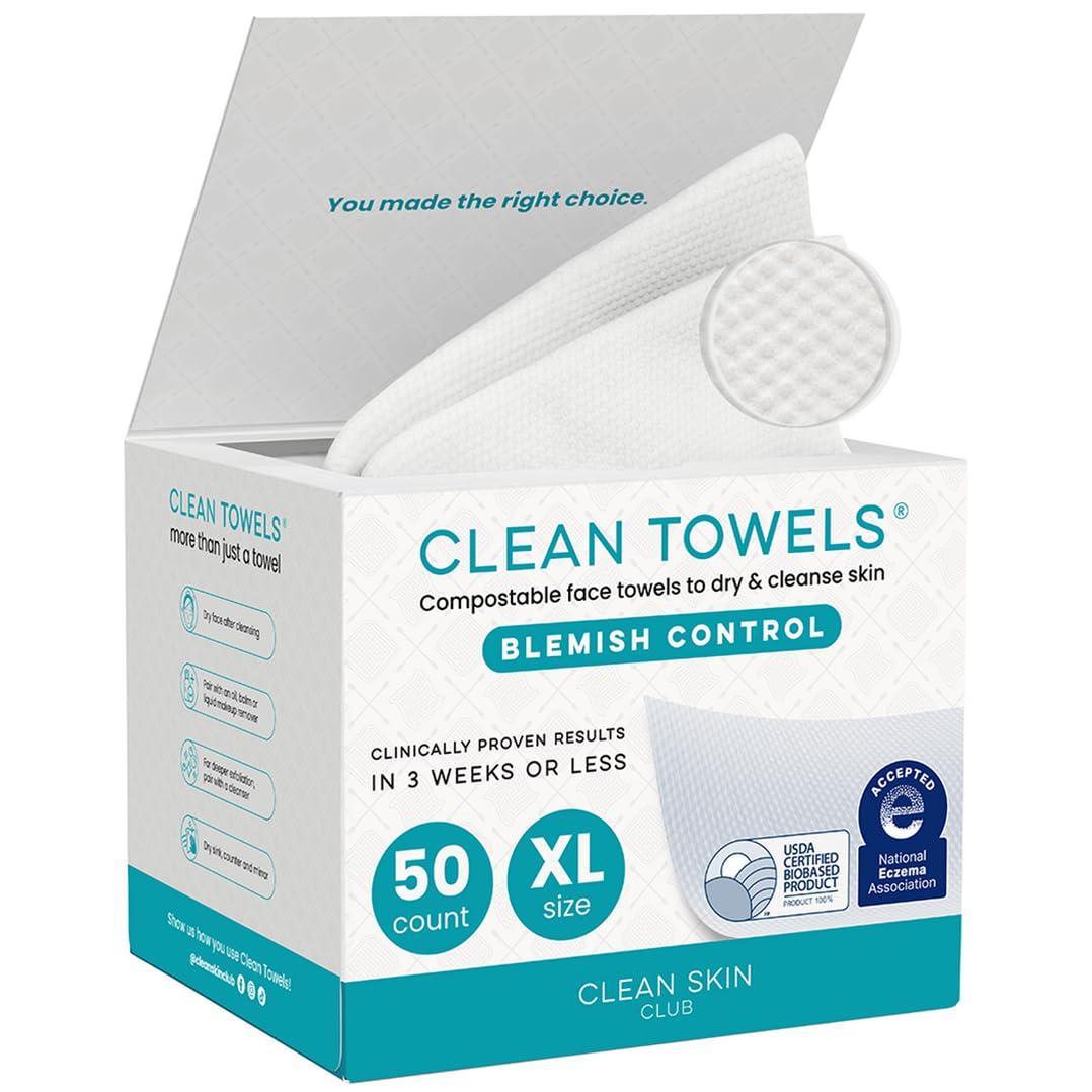 Reduces Fine Lines and Wrinkles in 6 weeks or Less, CLEAN SKIN CLUB Healthy Aging Clean Towels® XL, Disposable Face Towels, XL - 1 Pack (50 count)