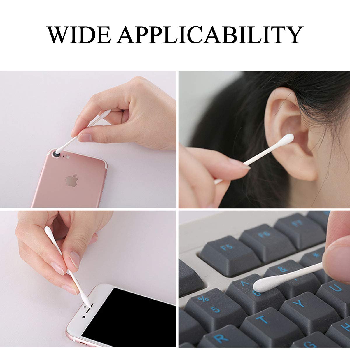Cotton Swabs - Individually Wrapped Double Tipped Paper Sticks for Ear, Make-up, 100 Count (White, Round/Pointed End)