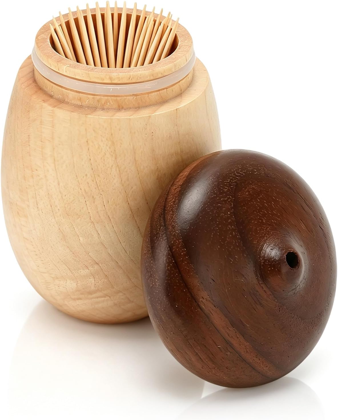HERCHR Toothpick Holder Dispenser, Cute Pocket Toothpick Holder Decorative Acorn Shaped Wooden Toothpick Container Box with Rounded Structure for Home, Office, Restaurant