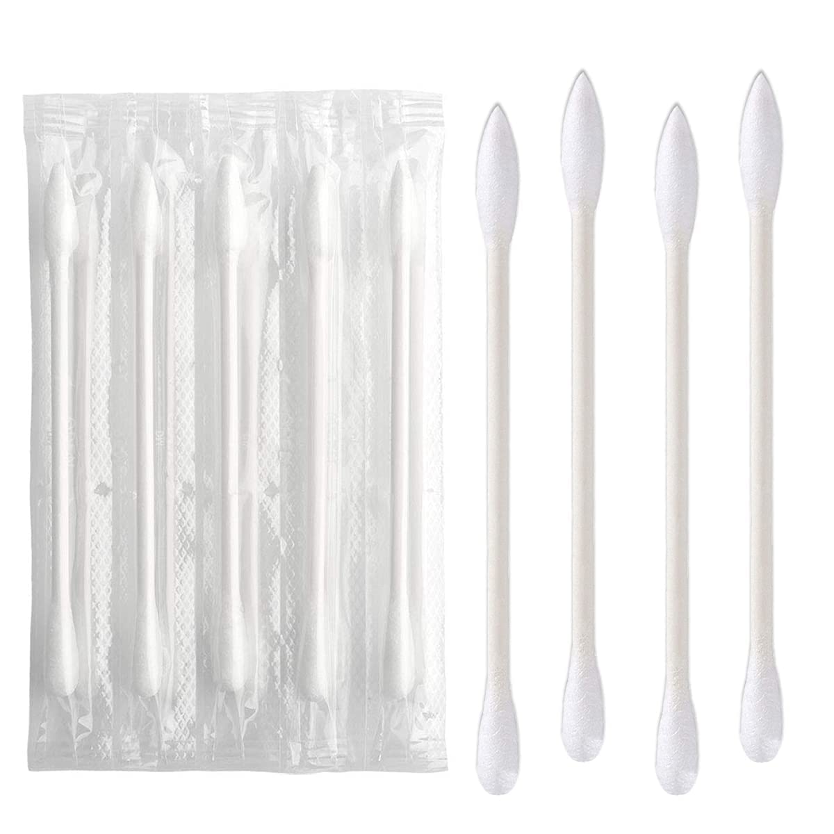 400 Pack Cotton Swab Individually Wrapped, Individually Wrapped Double Tipped Cotton Swabs Paper Sticks Cotton Buds(White, Round/Pointed End)