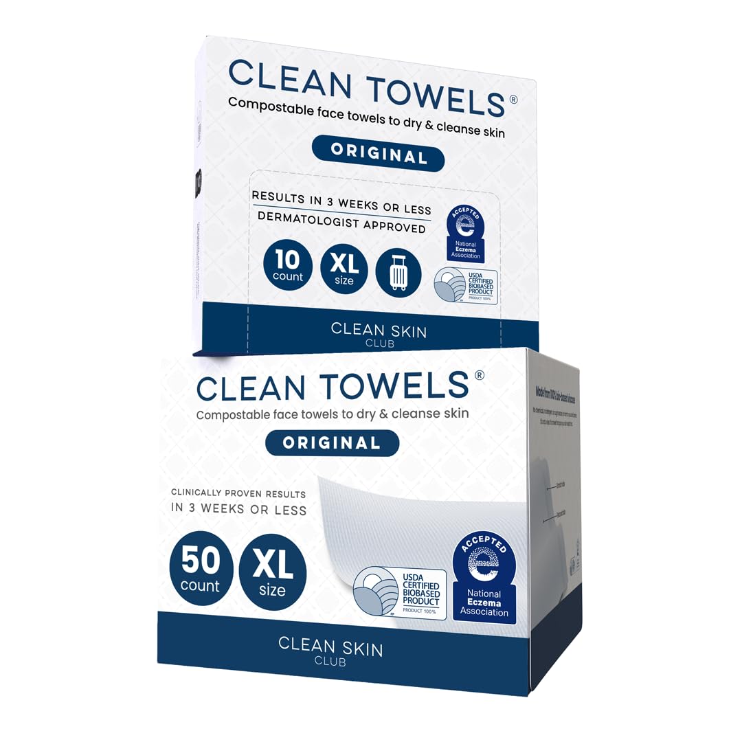 Reduces Fine Lines and Wrinkles in 6 weeks or Less, CLEAN SKIN CLUB Healthy Aging Clean Towels® XL, Disposable Face Towels, XL - 1 Pack (50 count)