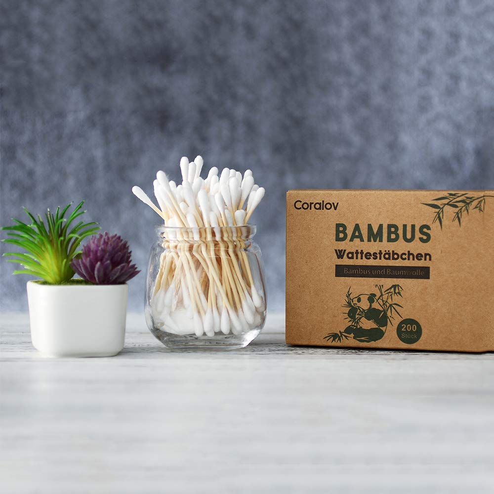 Bamboo Cotton Swab 1000PCS Double Cotton Buds bamboo Cotton Bud Eco organic bamboo ear swab for Ear Skin Jewelry Art Pet Cleaning Craft Paper Packaging (5 PACKS OF 200 STICKS)