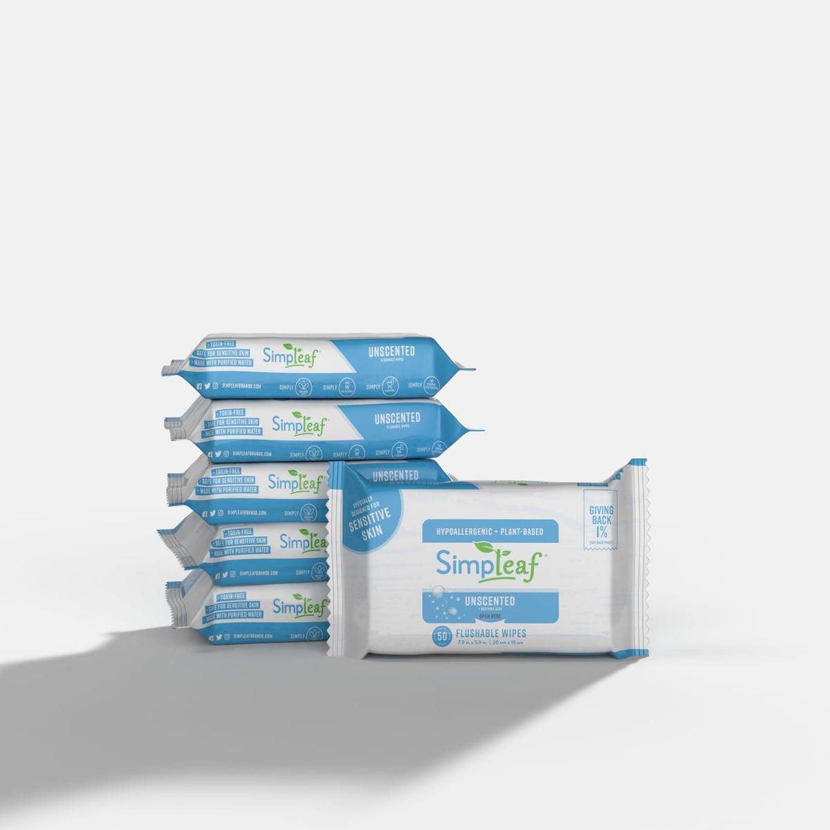 Simpleaf Flushable Wet Wipes Unscented | Eco-Friendly, Paraben & Alcohol Free | Hypoallergenic & Safe for Sensitive Skin | Soothing Aloe Formula | (6 x 25 Counts Convenient Pack) 150 Counts Total