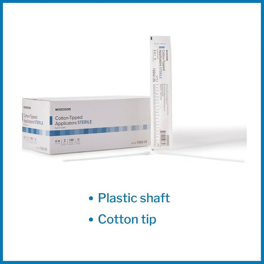 McKesson Cotton Tipped Applicator, Long Sterile Medical Swabs, 6 in, 200 ct