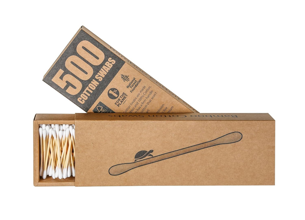 Sea Turtle Bamboo Cotton Swabs (1000 Count) - Vegan, Eco Friendly, Organic, Double Tips, Wooden Ear Sticks, All Natural 100% Biodegradable Cotton Buds