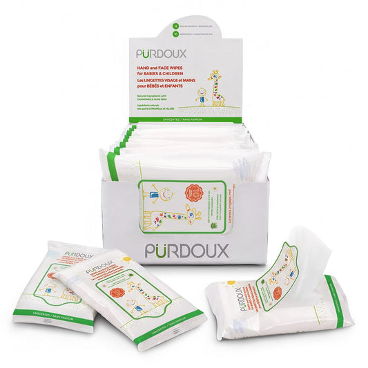 PURDOUX TM Hand and Face Wipes for Babies and Children 120 Wipes (12 Packs of 10)