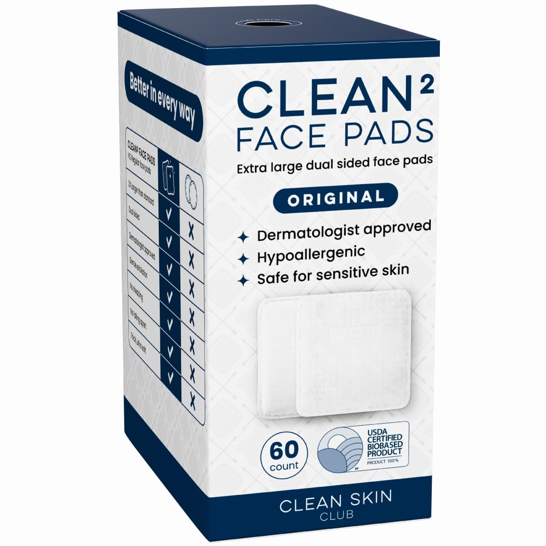 Clean Skin Club Clean² Pads 2.0 [NEW & Improved Edges] Guaranteed Not to Shed & Tear, Unique Triple Layers, Textured Side & Ultra Soft Side, Organic Disposable Cotton, Pair with Makeup Remover 2 Pack
