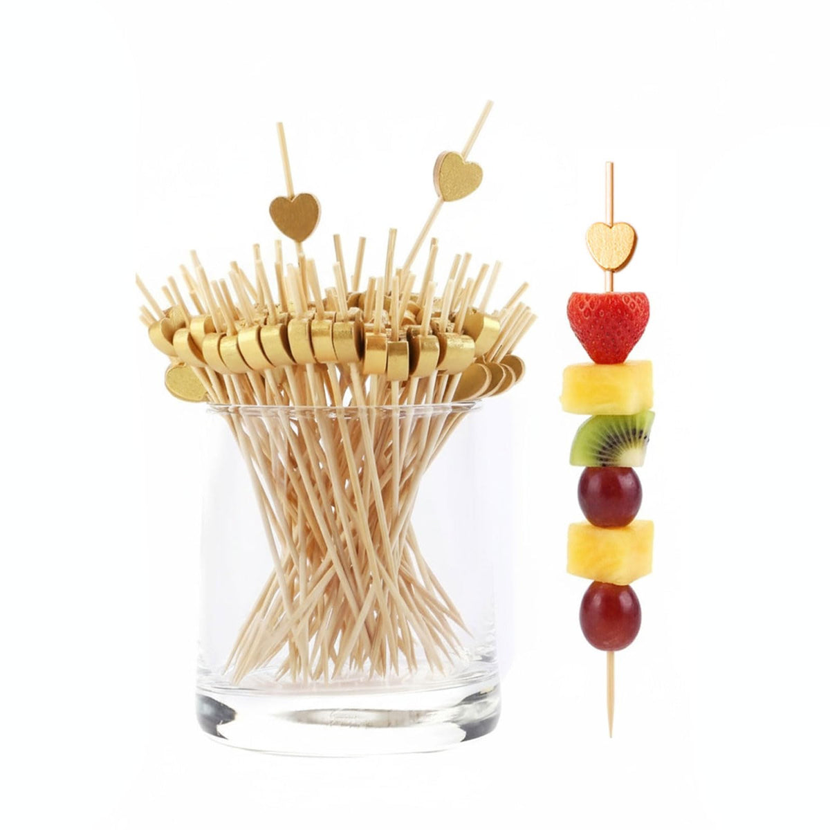 200 Pcs Gold Heart Cocktail Skewers, Wedding Cocktail Picks
