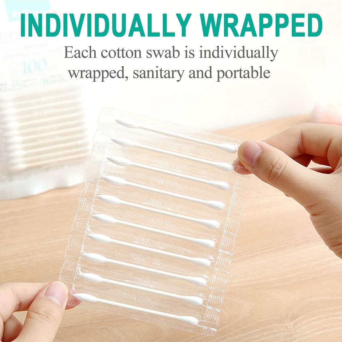400 Pack Cotton Swab Individually Wrapped, Individually Wrapped Double Tipped Cotton Swabs Paper Sticks Cotton Buds(White, Round/Pointed End)