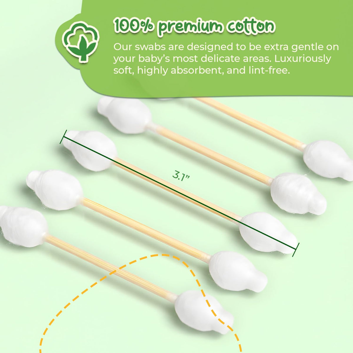 Baby Cotton Swabs 220 Count | Eco-Friendly & Pure Cotton Buds | Double Tipped Safety Sticks | 100% Plant-Based & Natural | Perfect for Baby Personal Care & Skin Care