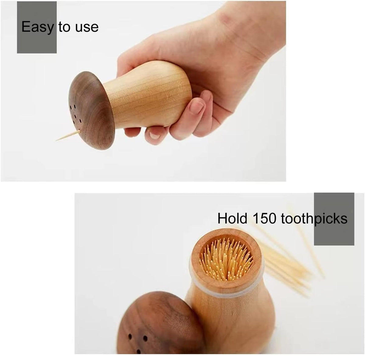 Mushroom Toothpick Dispenser, Walnut & Beech Wood Cute Toothpick Holder