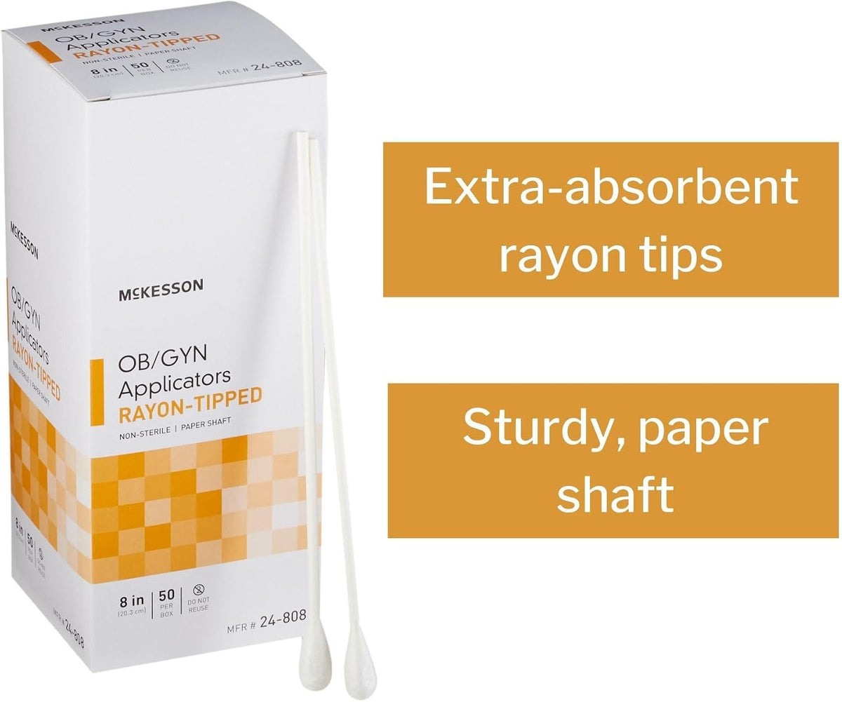 McKesson OB/GYN Applicators Rayon Tipped, Non-Sterile, 8 in, 50 ct