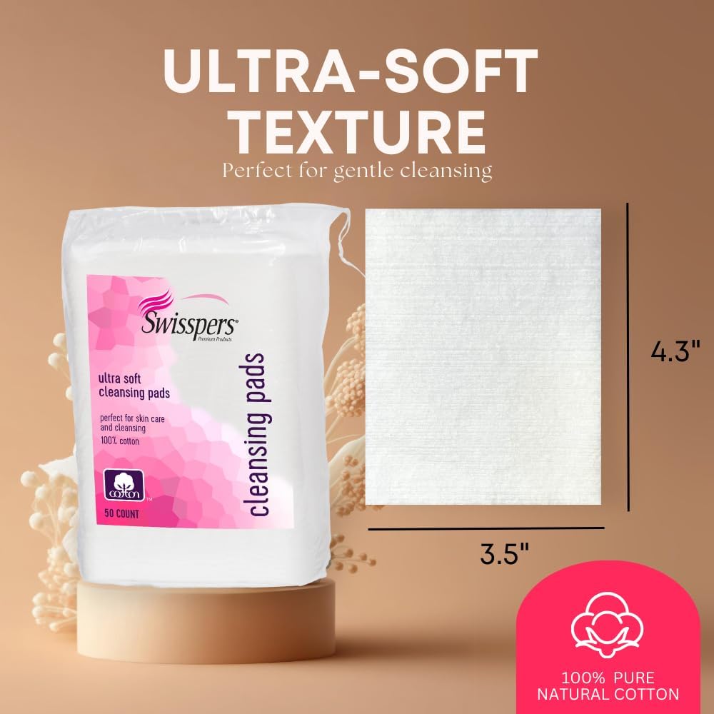 Swisspers Premium Facial Cleansing Pads, XL, White (Pack of 6)