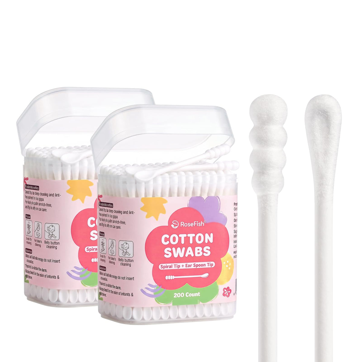 200PCS Cotton Swabs Mini Double Side Spiral & Ear Disposable Spoon Tip Ear Swabs Soft Safe for Baby, Adult Ear Cleaning & Navel Care（2 Box)