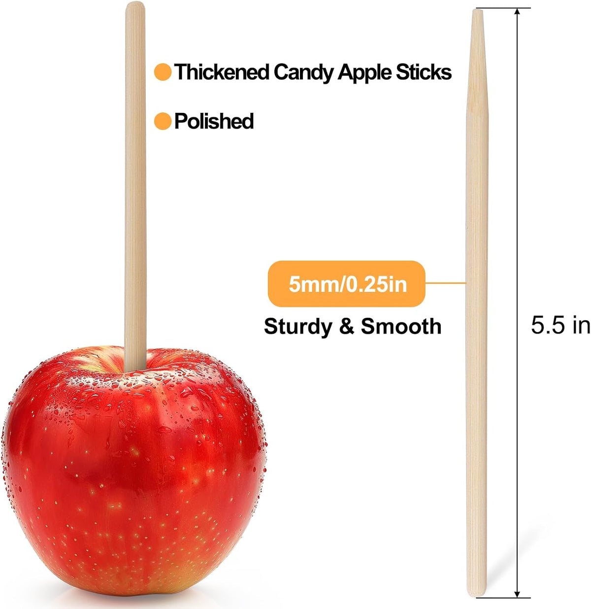Yesland 1000 Pack Candy Apple Sticks - 5.5 Inch 5mm Sturdy Bamboo Sticks for Caramel - Wooden Skewer Sticks for BBQ, Corn Dog, Corn Cob, Cookie, Lollipop & Kabob