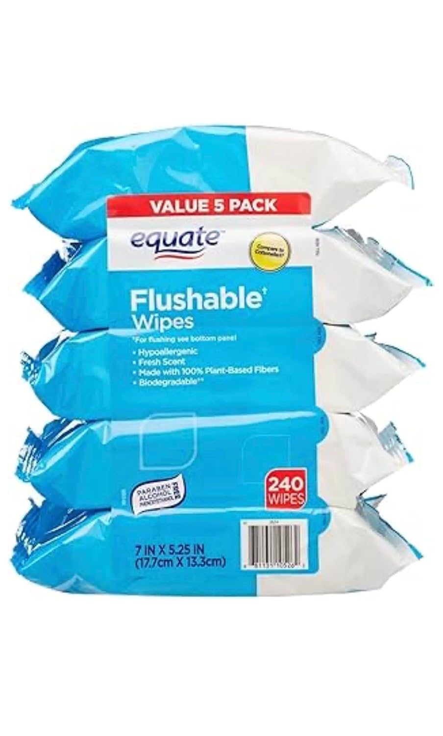 Pacheco Flushable Wipes, Fresh Scent, 5 packs of 48 wipes, 240 wipes total