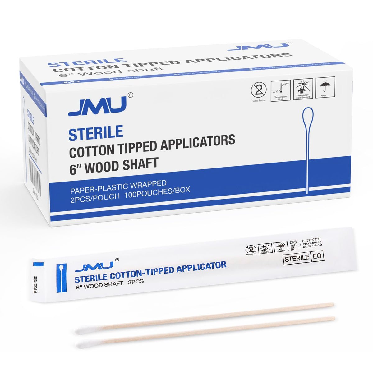 JMU Sterile Cotton Tipped Applicators, 2000 Medical Cotton Swabs Wood Shaft