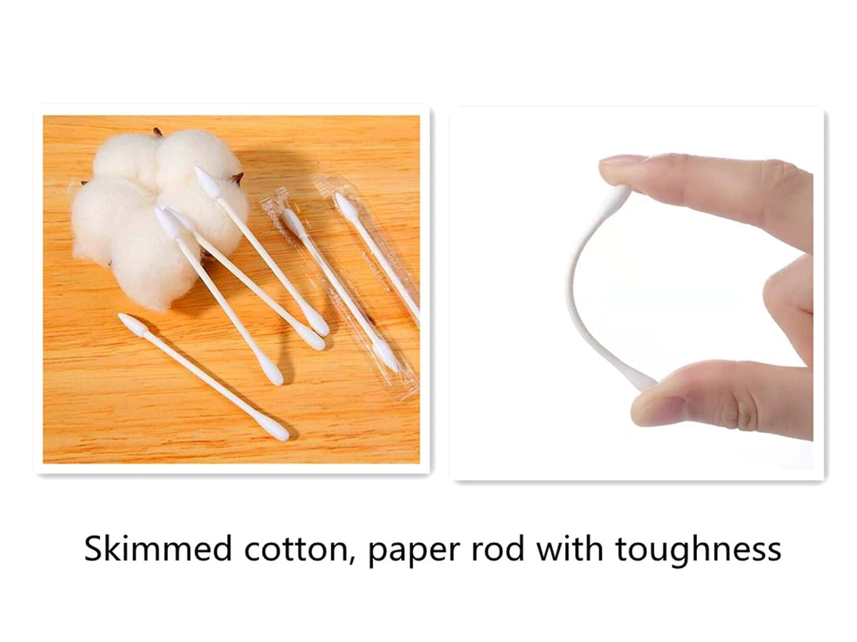 Cotton Swabs, Q Tips, 100 Count Natural Cotton Buds, Individually Wrapped Double Tipped Cotton Tips for Ear, Beauty Care, Cleaning (Round & Pointed Shape Cotton Heads)