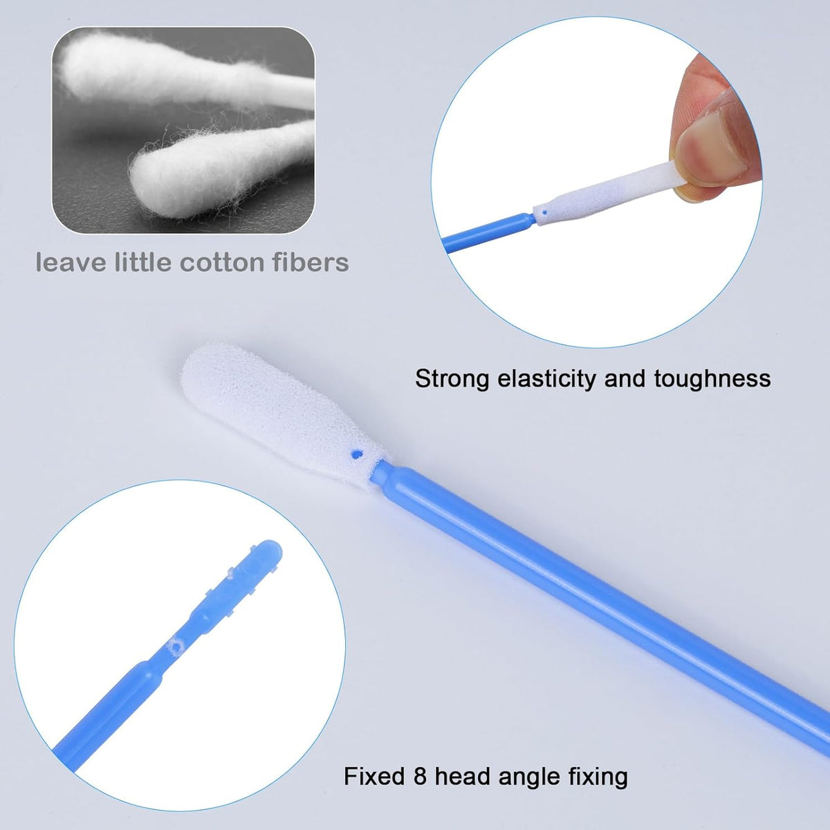 Wellgler's 6.42'' Gun Cleaning Swabs, Long Swabs,Microfiber Foam swabs,Multi-Purpose Foam Tip Swabs,Cleaning Swabs for Electronics,Gun,Printer,PCB,Car Vent,KM740(Blue 100pcs)