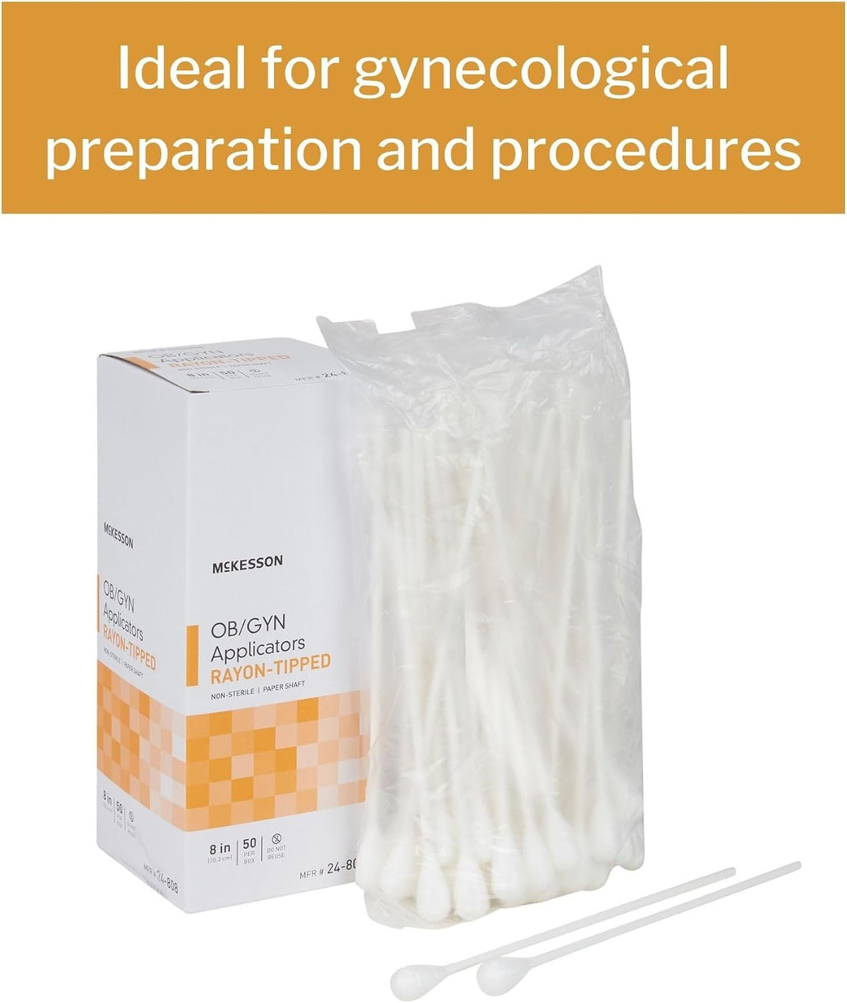 McKesson OB/GYN Applicators Rayon Tipped, Non-Sterile, 8 in, 50 ct