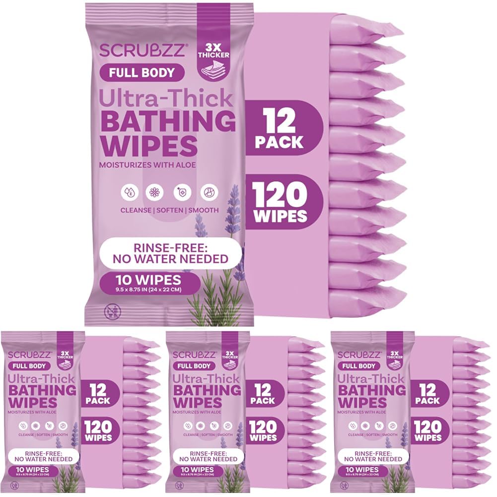 Extra Large Body Wipes for Adults Bathing No Rinse - 80 Ultra Thick Disposable Shower Wipes for Men, Women & Elderly - Great for Gym, Camping, Post Surgery